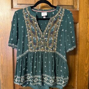 Knox Rose Teal/Green Embroidered Blouse